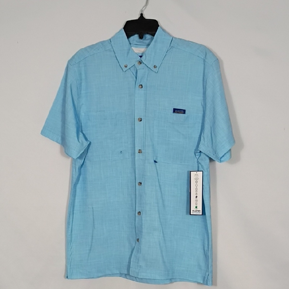 NWT Xcaster Outdoor Crystal Blue Short Sleeve Woven Fishing Shirt Mens Sz Medium